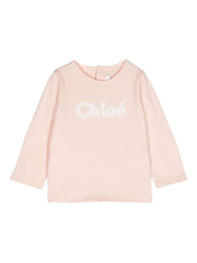 Chloé Kids logo-embroidered cotton T-shirt - Pink von Chloé Kids