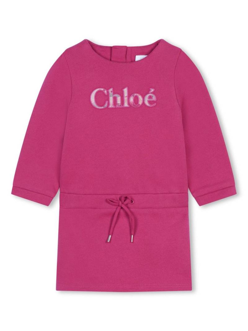 Chloé Kids logo-embroidered cotton dress - Pink von Chloé Kids