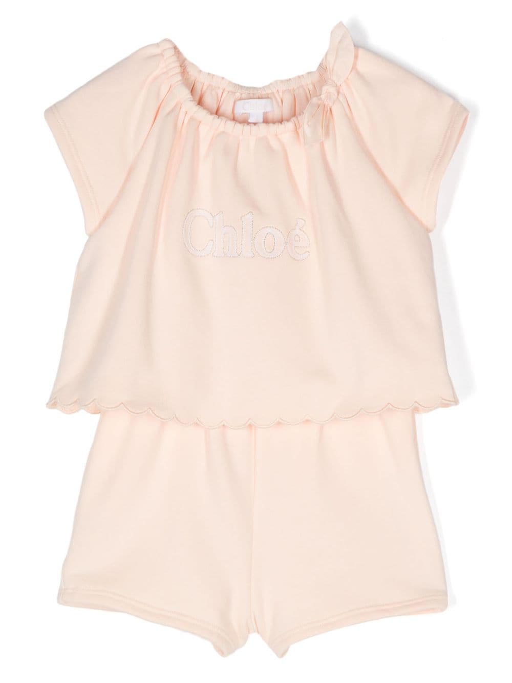 Chloé Kids logo-embroidered cotton playsuit - Pink von Chloé Kids