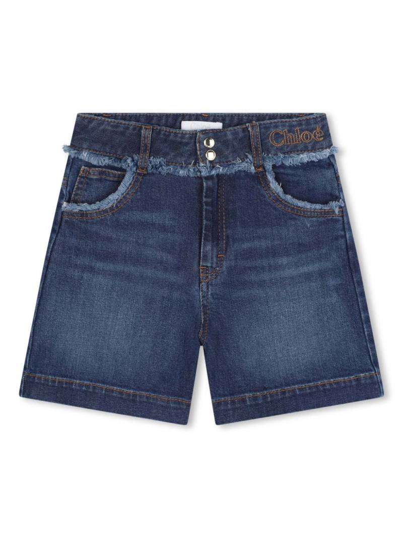 Chloé Kids logo-embroidered denim shorts - Blue von Chloé Kids