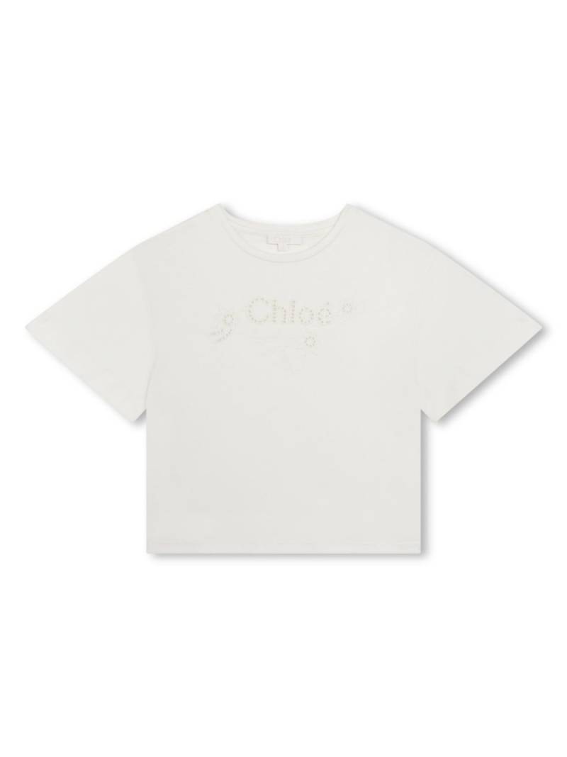 Chloé Kids logo-embroidered eyelet T-shirt - White von Chloé Kids