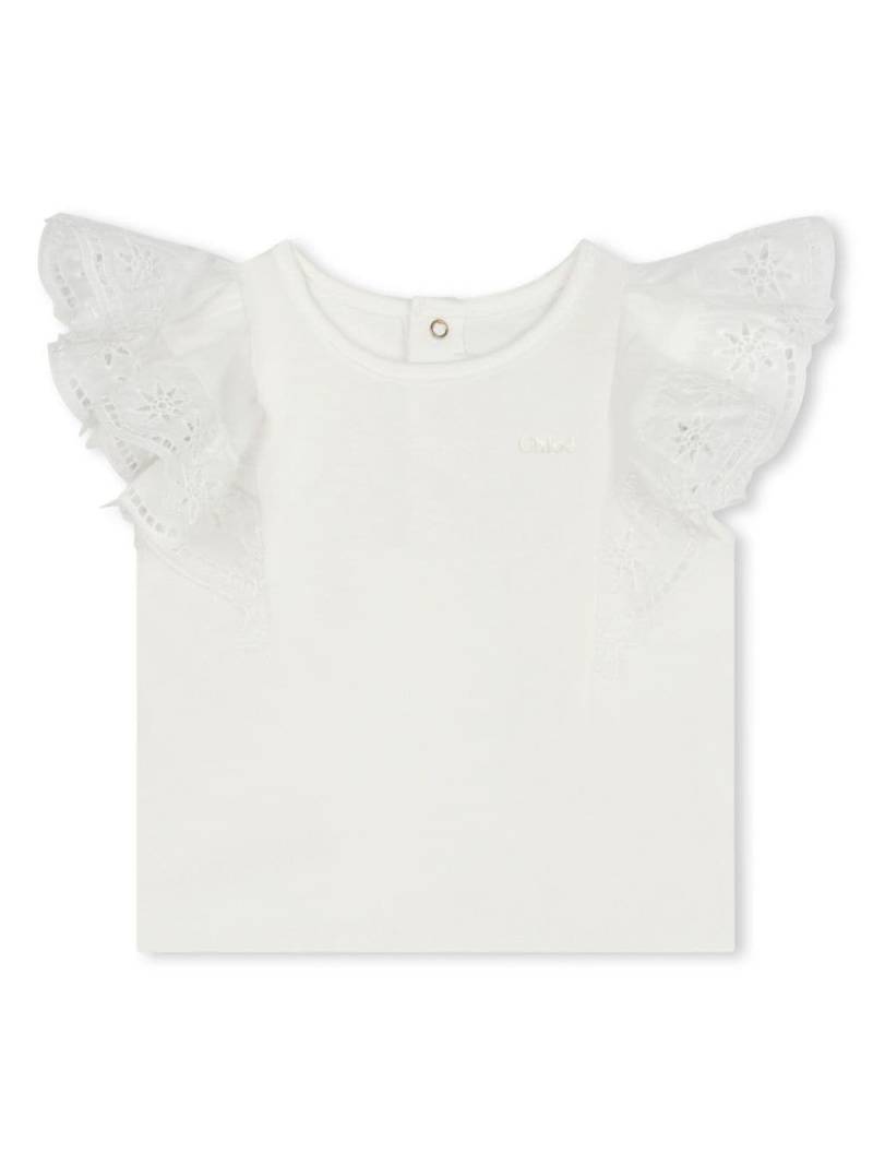 Chloé Kids logo-embroidered organic cotton blouse - White von Chloé Kids