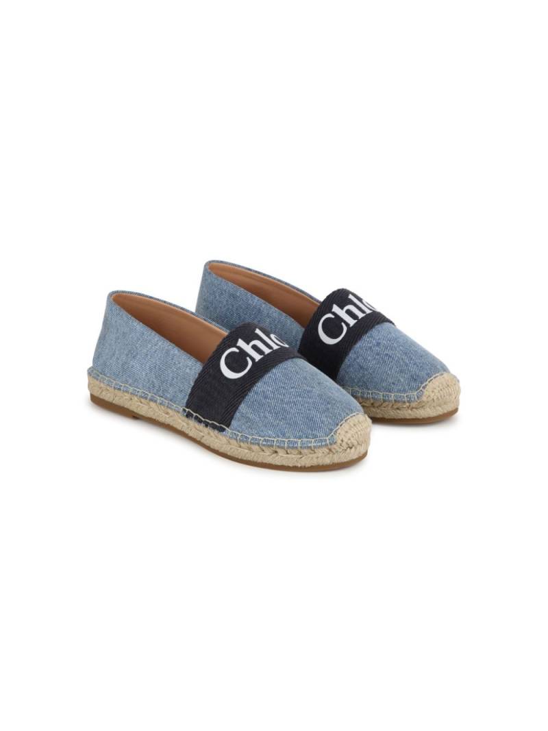 Chloé Kids logo-print denim espadrilles - Blue von Chloé Kids