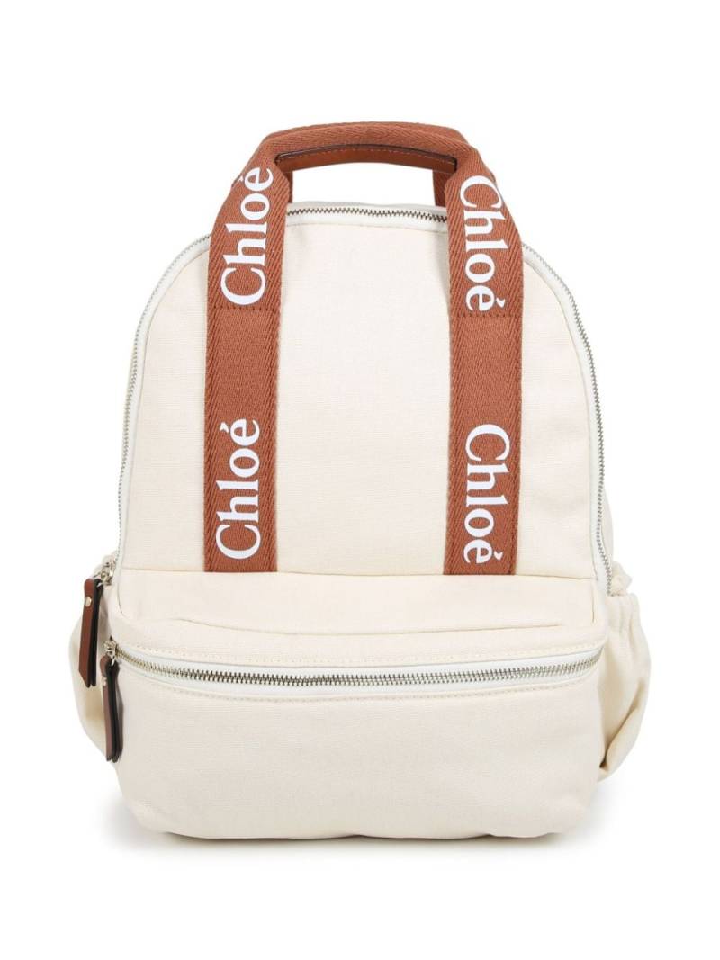 Chloé Kids logo-strap cotton changing bag - White von Chloé Kids