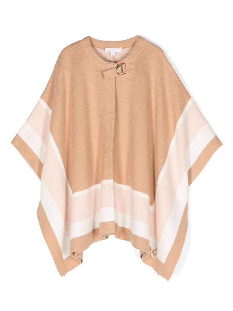 Chloé Kids stripe-detail asymmetric poncho - Brown von Chloé Kids