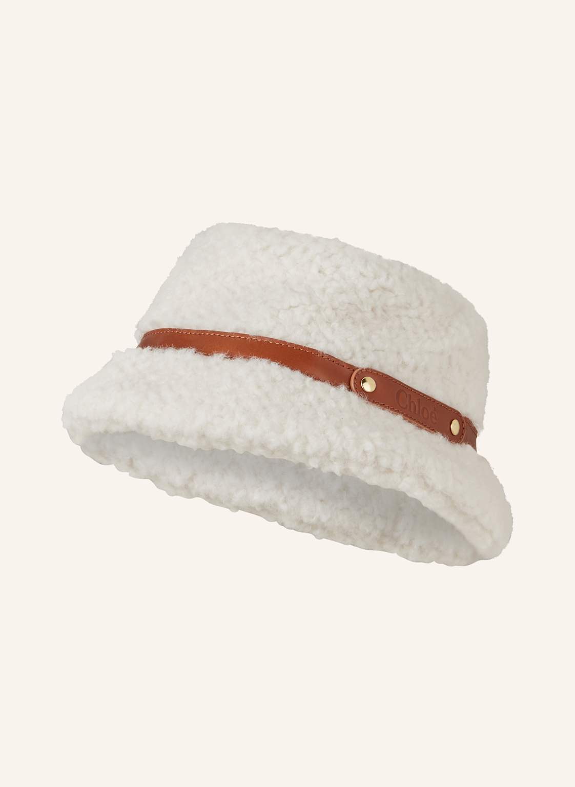 Chloé Bucket-Hat Fischer Aus Teddyfell Mit Nieten weiss von Chloé