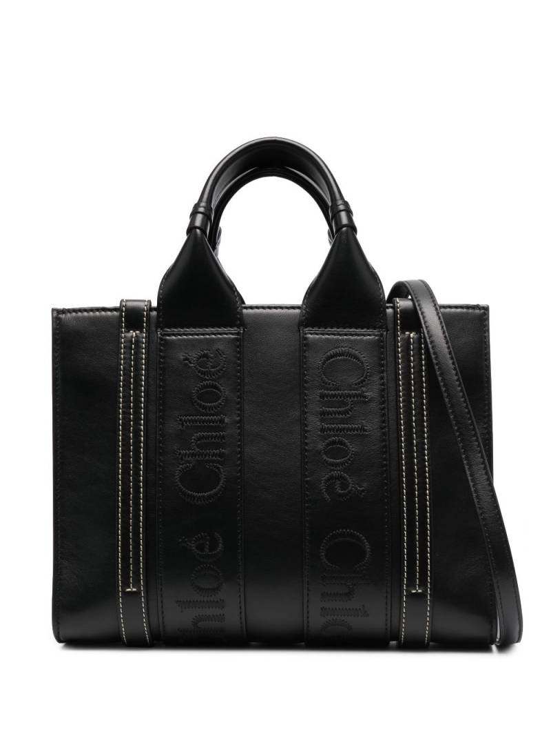 Chloé Small Woody leather tote bag - Black von Chloé