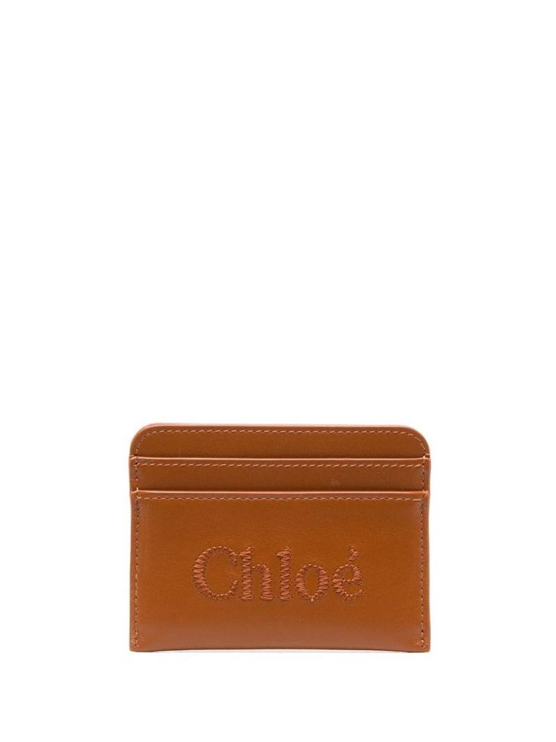 Chloé embroidered-logo leather cardholder - Blue von Chloé