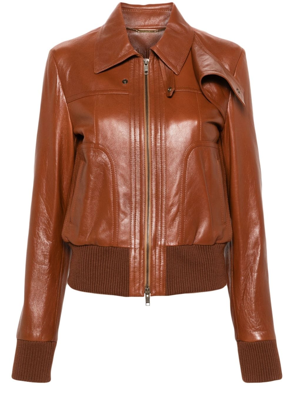 Chloé embroidered-logo leather jacket - Brown von Chloé