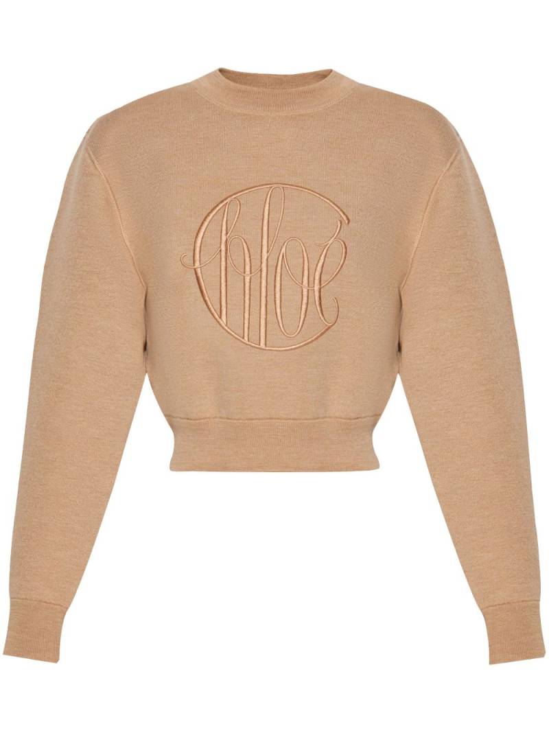 Chloé embroidered-logo wool jumper - Neutrals von Chloé