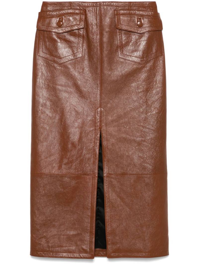 Chloé front-slit leather midi skirt - Brown von Chloé