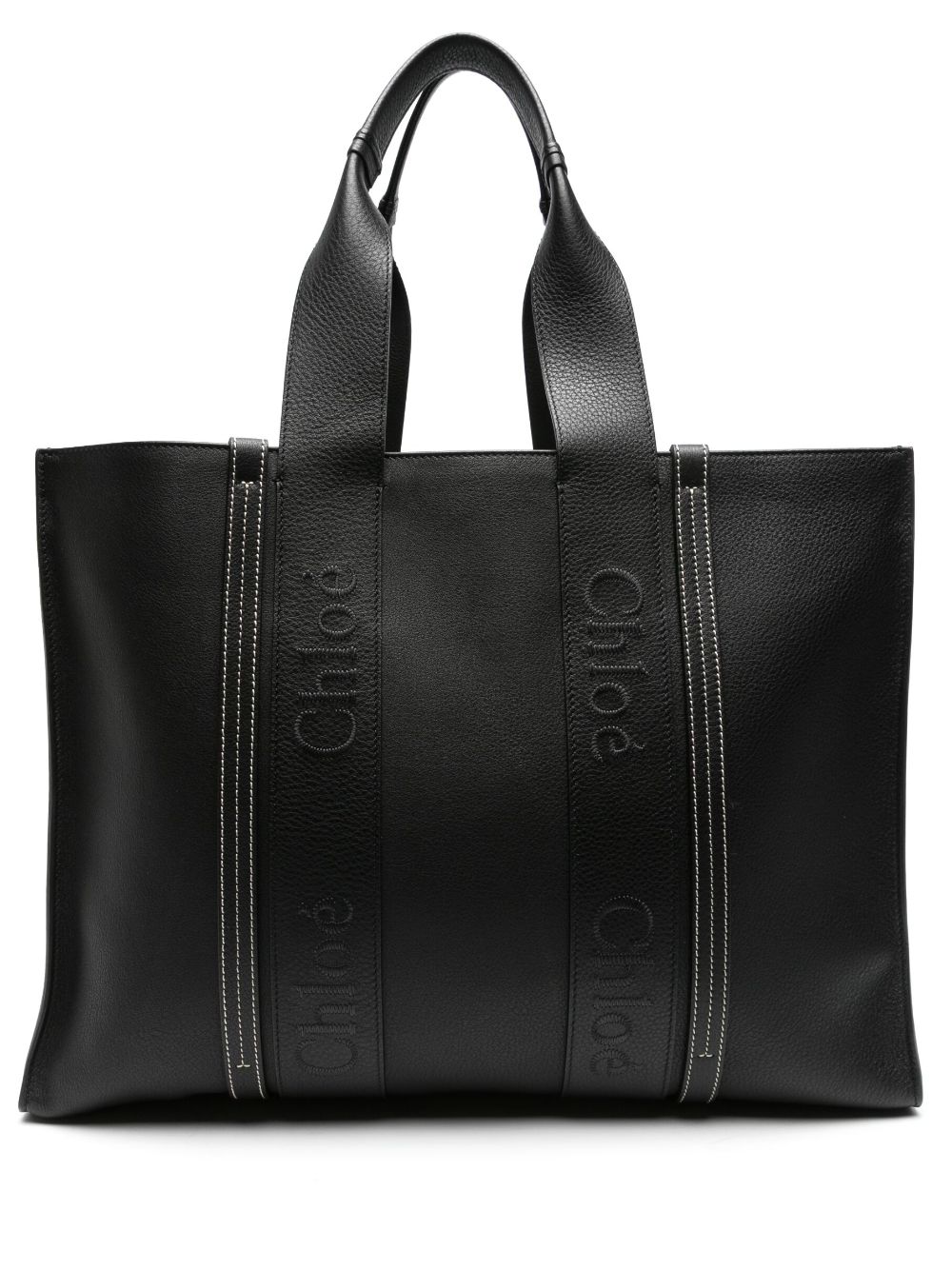 Chloé large Woody leather tote bag - Black von Chloé