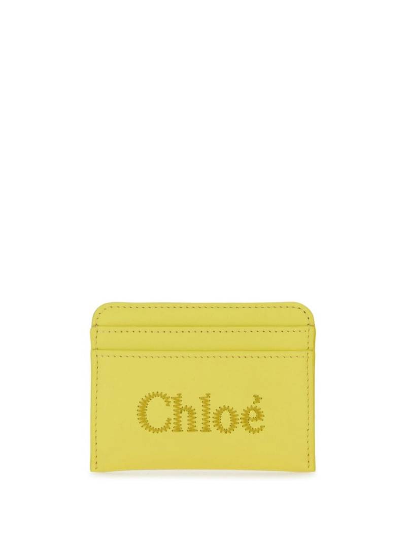 Chloé logo-embroidered leather card holder - Yellow von Chloé