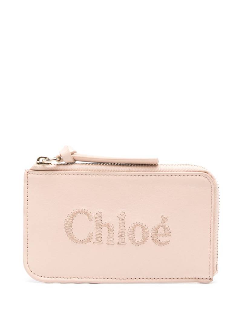 Chloé logo-embroidered leather wallet - Pink von Chloé