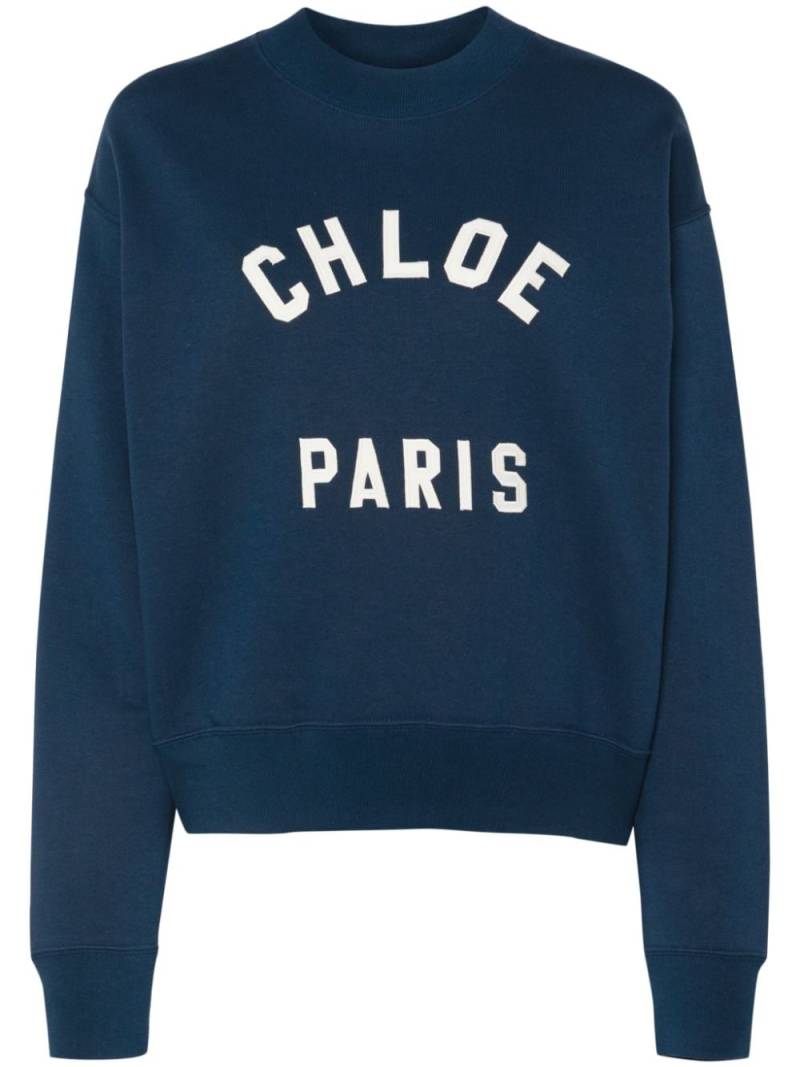 Chloé mock-neck logo-patch sweatshirt - Blue von Chloé