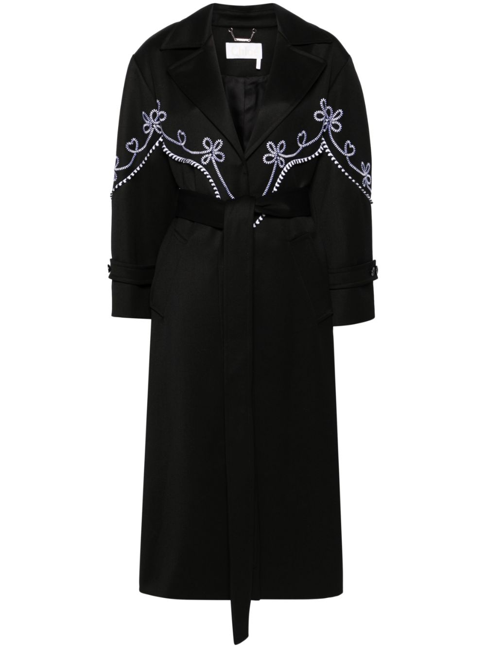 Chloé motif-embroidered maxi trench coat - Black von Chloé