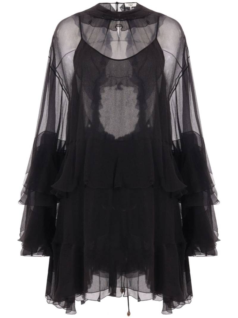 Chloé ruffled silk-georgette mini dress - Black von Chloé