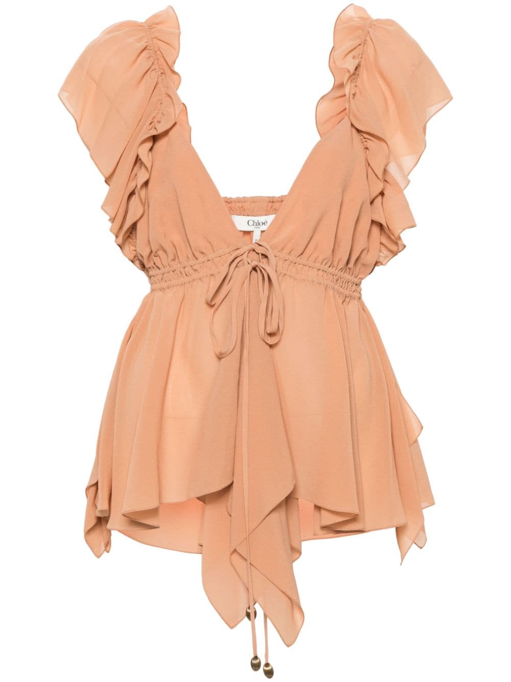 Chloé ruffled sleeveless silk blouse - Orange von Chloé