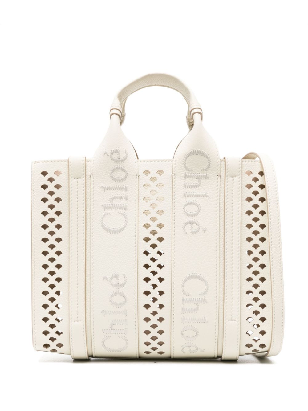 Chloé small Woody leather tote bag - White von Chloé