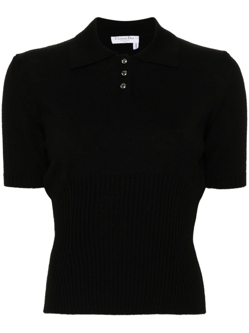 Christian Dior Pre-Owned 2000s ribbed-knit wool polo top - Black von Christian Dior Pre-Owned