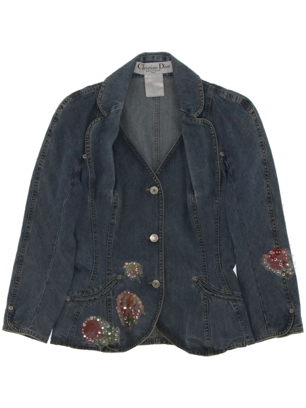 Christian Dior Pre-Owned 2010s floral-appliqué denim jacket - Blue von Christian Dior Pre-Owned