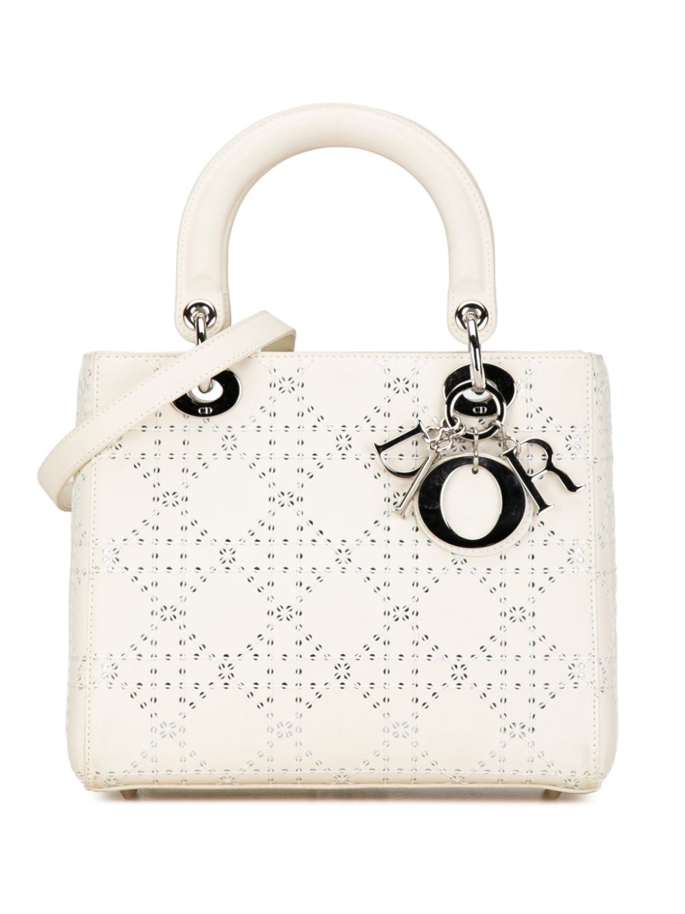 Christian Dior Pre-Owned 2013 Medium Perforated Calfskin Cannage Lady Dior satchel - White von Christian Dior Pre-Owned