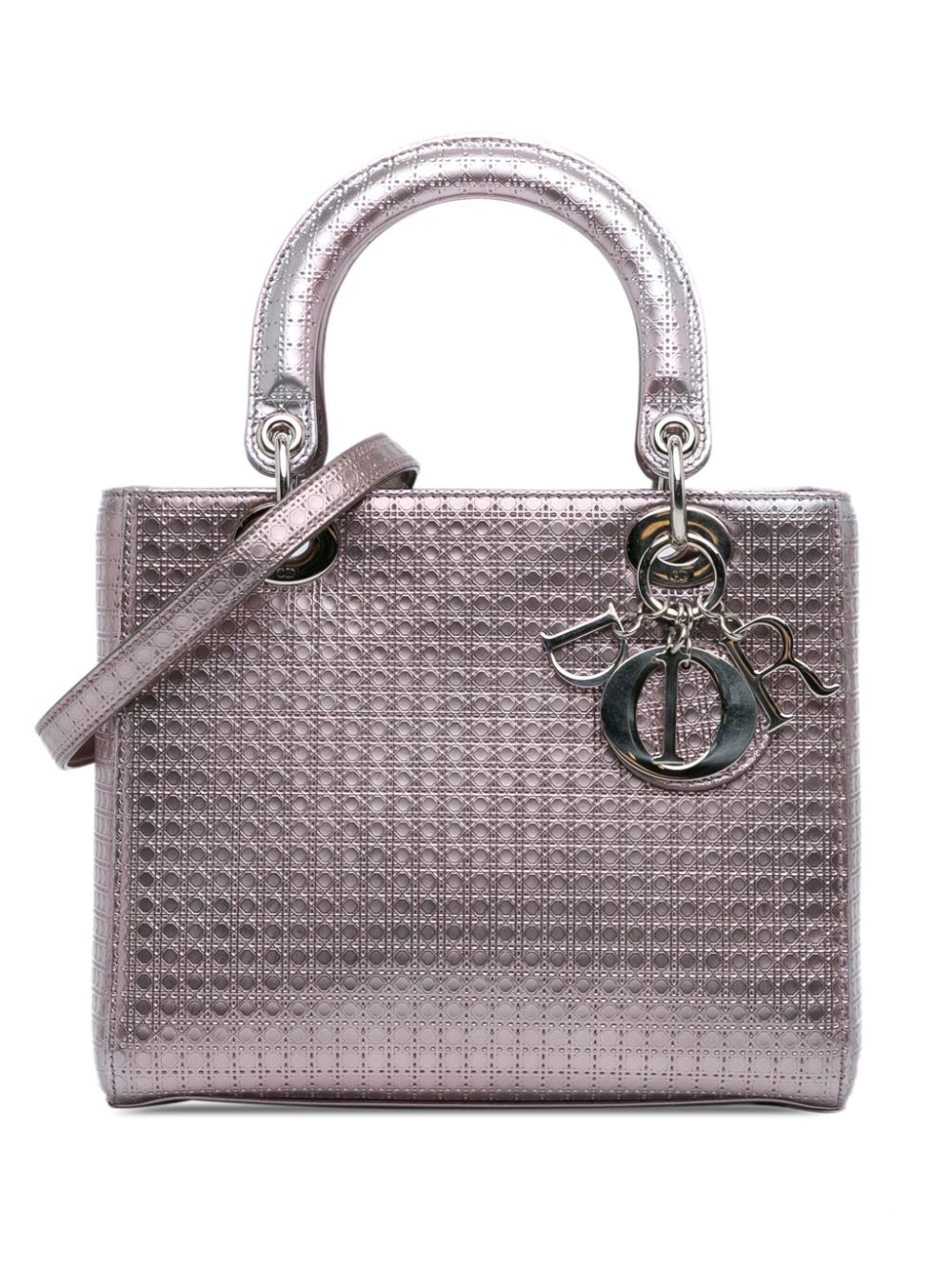 Christian Dior Pre-Owned 2015 Medium Metallic Patent Microcannage Lady Dior satchel - Pink von Christian Dior Pre-Owned