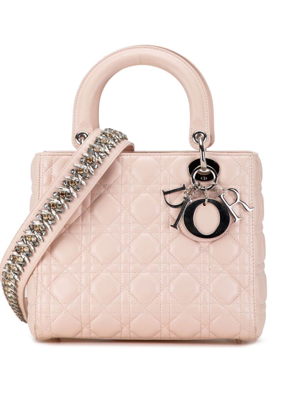 Christian Dior Pre-Owned 2016 Medium Lambskin Cannage Crystal Strap Lady Dior satchel - Pink von Christian Dior Pre-Owned