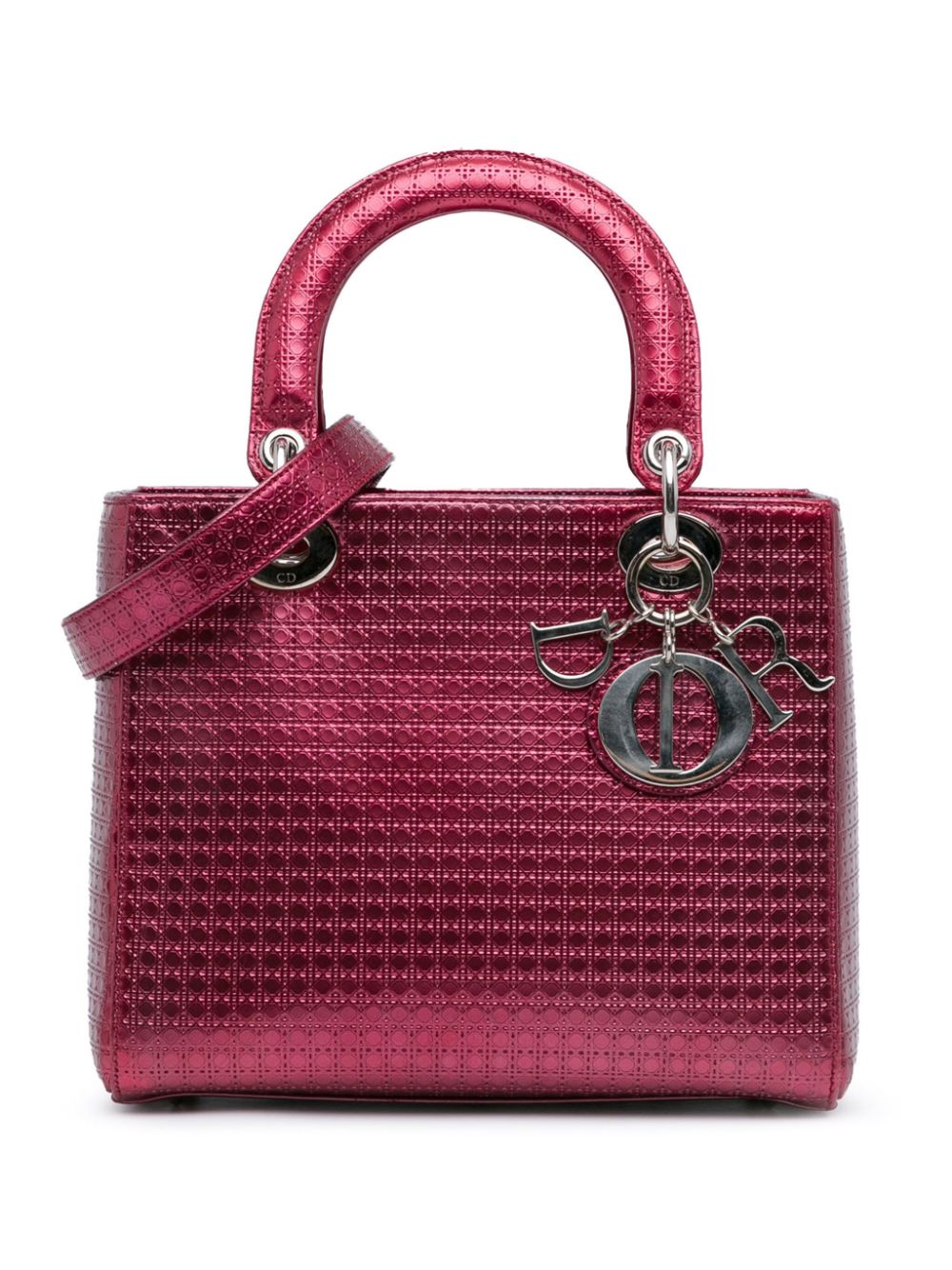 Christian Dior Pre-Owned 2016 Medium Metallic Patent Microcannage Lady Dior satchel - Pink von Christian Dior Pre-Owned