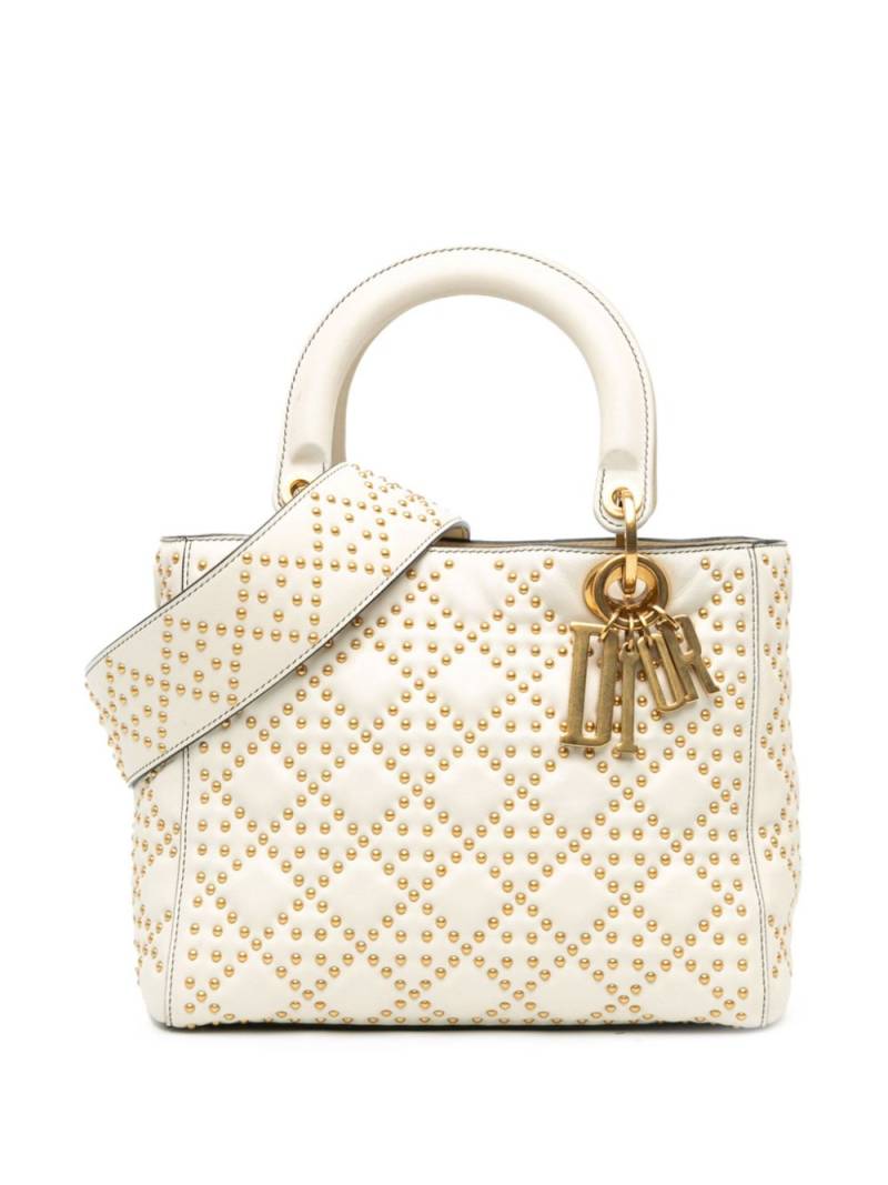 Christian Dior Pre-Owned 2017 Medium Lambskin Cannage Studded Supple Lady Dior satchel - White von Christian Dior Pre-Owned