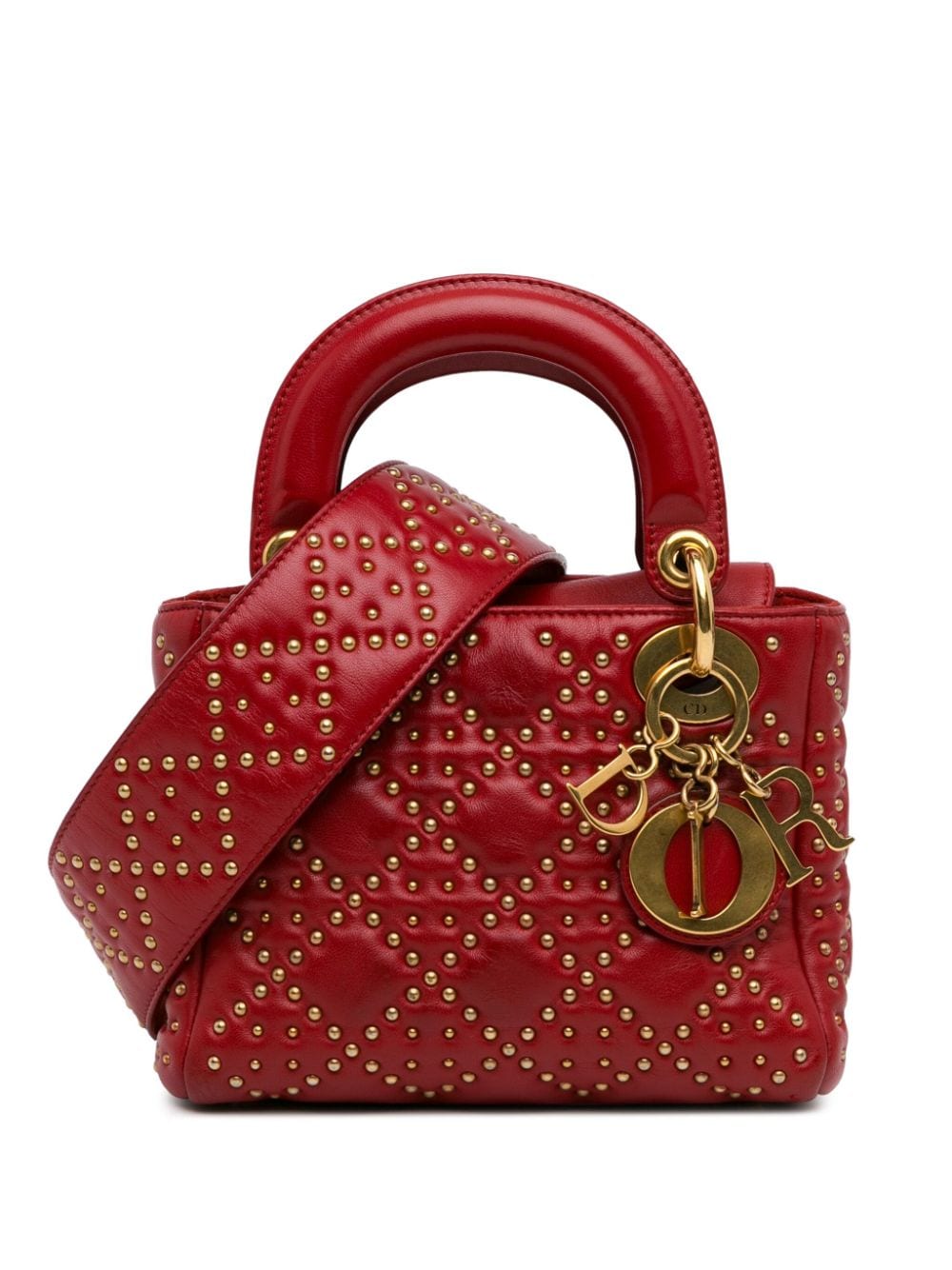 Christian Dior Pre-Owned 2017 Mini Lambskin Cannage Studded Supple Lady Dior satchel - Red von Christian Dior Pre-Owned