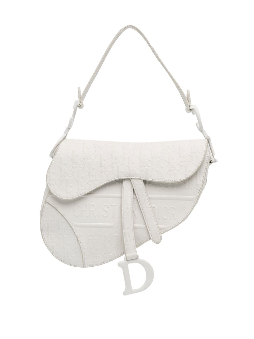 Christian Dior Pre-Owned 2020 Embossed Leather Oblique Saddle shoulder bag - White von Christian Dior Pre-Owned