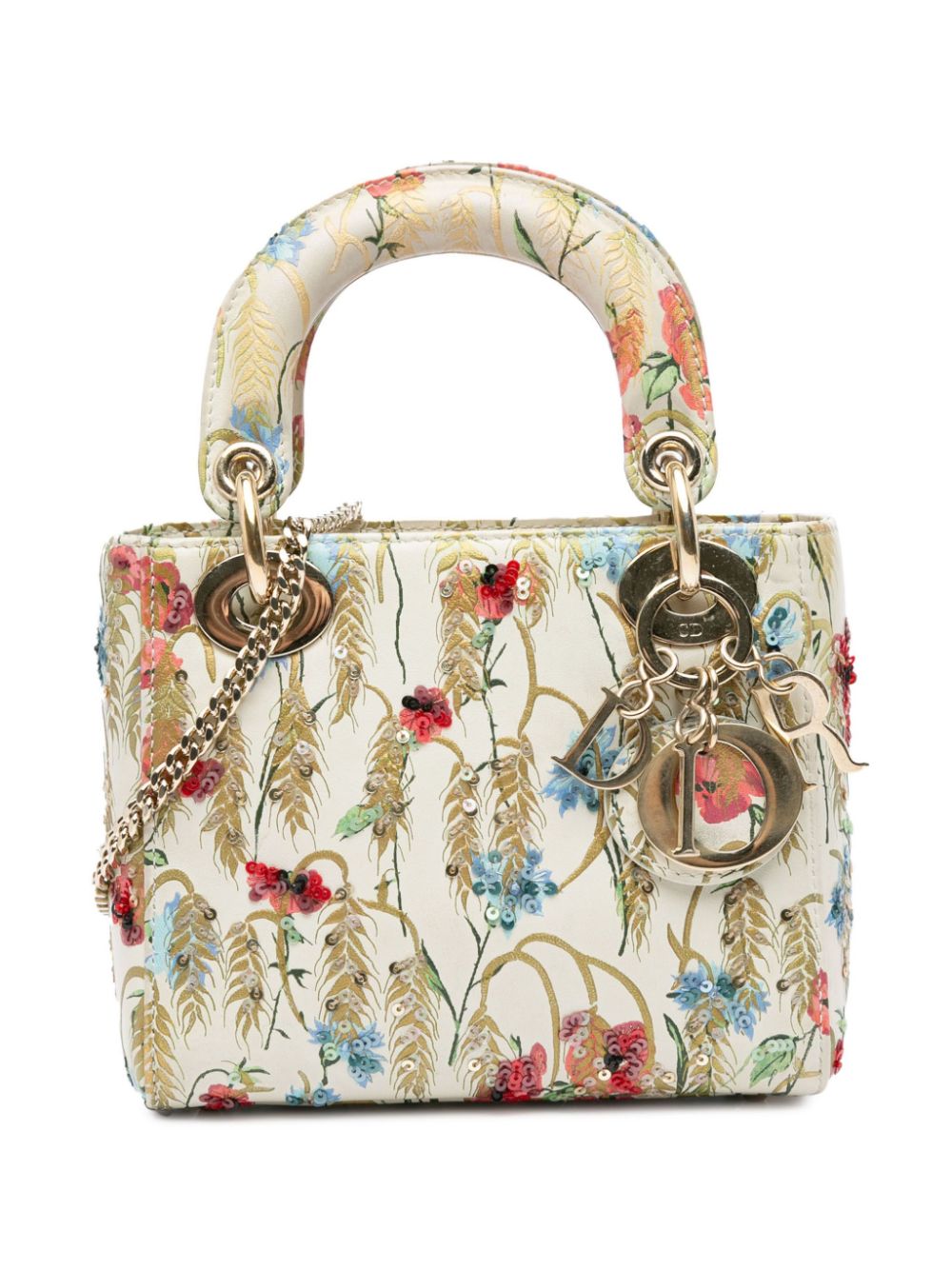 Christian Dior Pre-Owned 2020 Mini Hibiscus Embroidered Lady Dior satchel - White von Christian Dior Pre-Owned