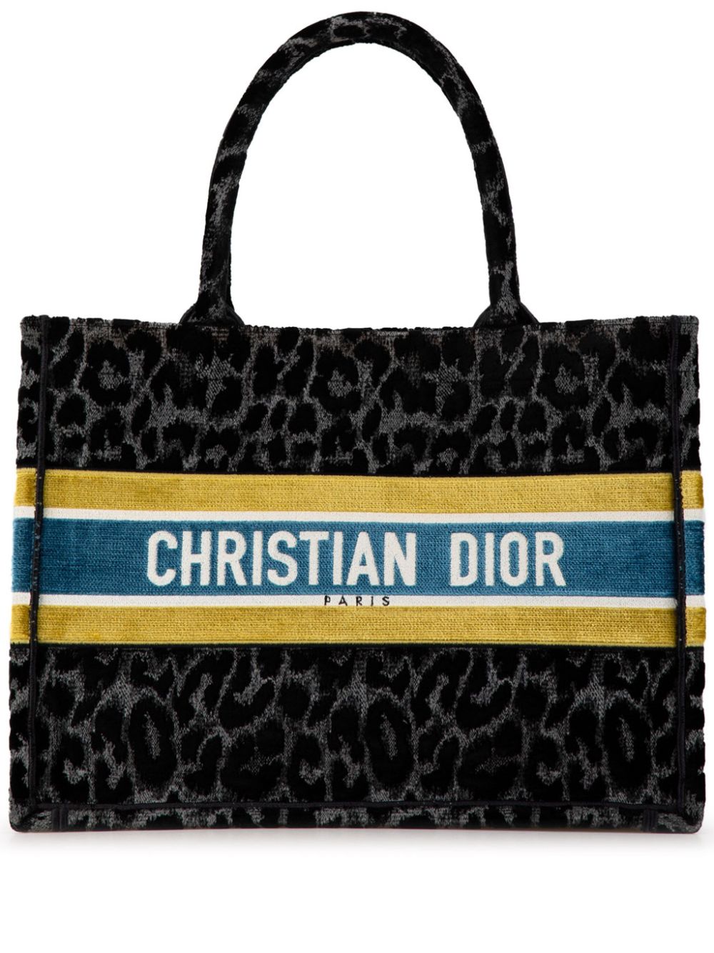 Christian Dior Pre-Owned 2021 Medium Velvet Leopard Mizza Book tote bag - Black von Christian Dior Pre-Owned