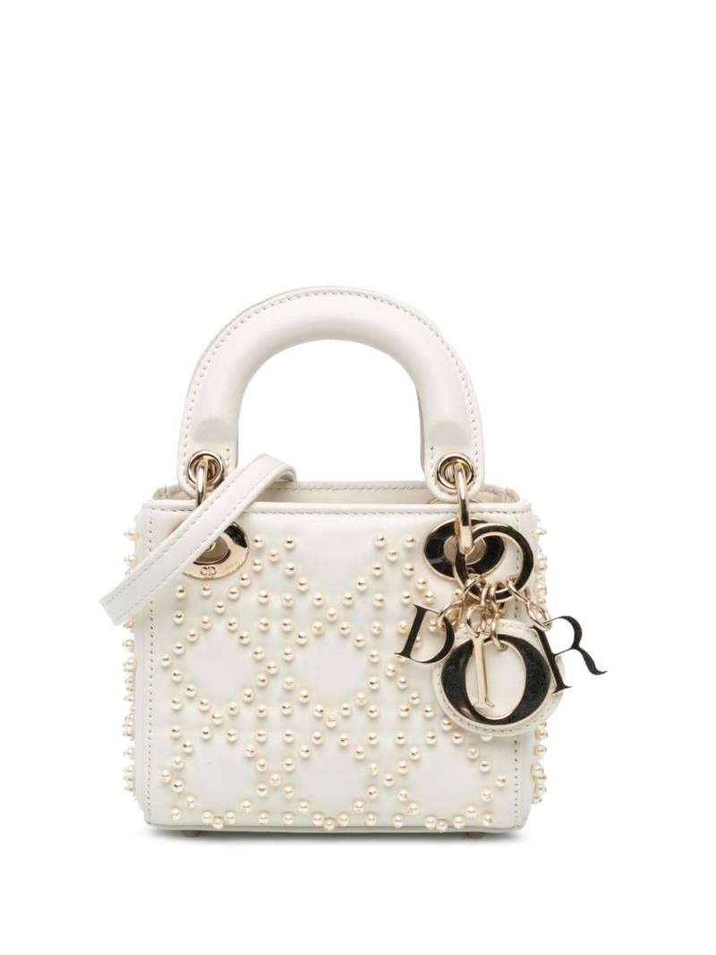 Christian Dior Pre-Owned 2022 Micro Lambskin Cannage Pearl Lady Dior satchel - White von Christian Dior Pre-Owned