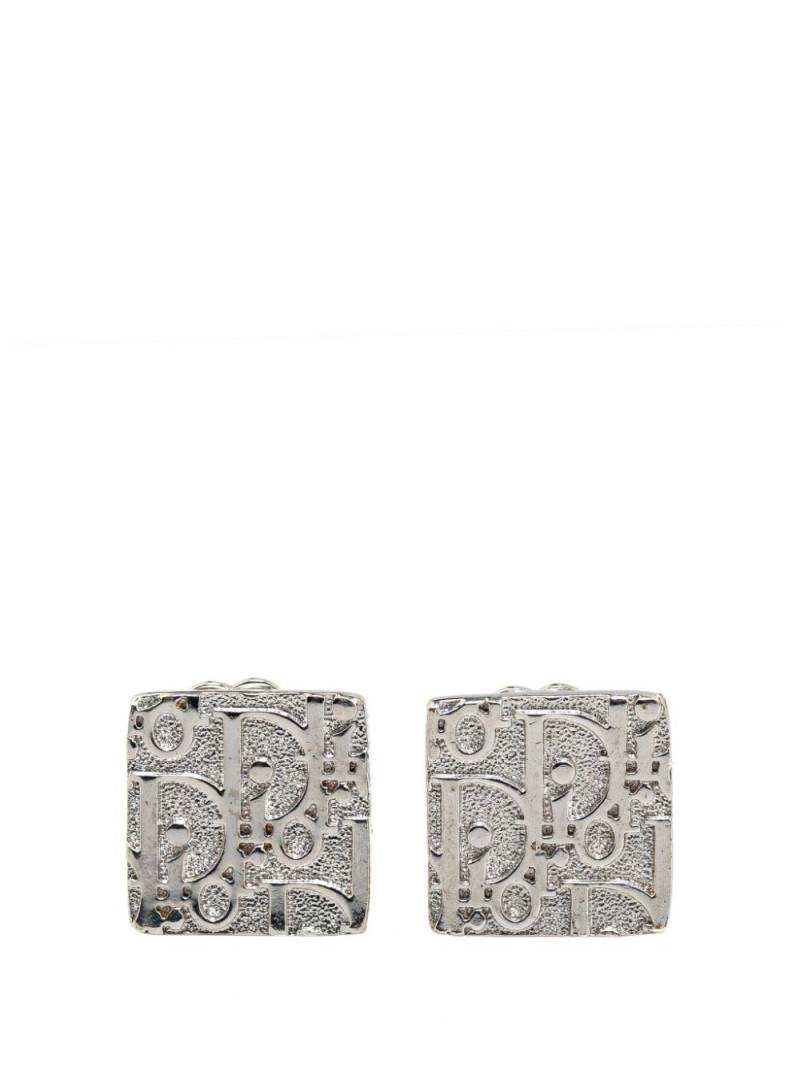 Christian Dior Pre-Owned 20th Century Brass Oblique Square Clip-On costume earrings - Silver von Christian Dior Pre-Owned