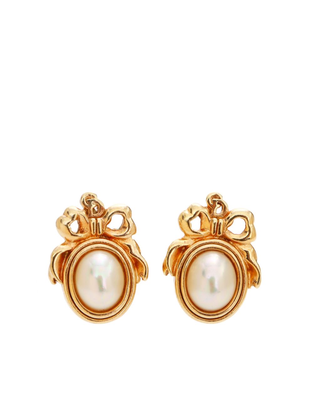 Christian Dior Pre-Owned bow faux-pearl clip-on earrings - Gold von Christian Dior Pre-Owned