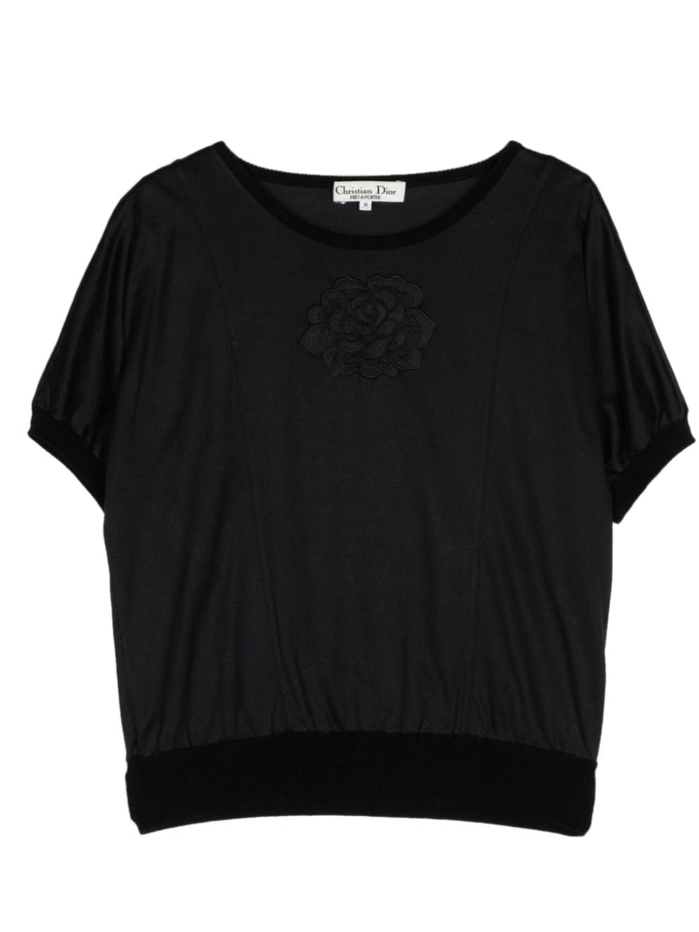 Christian Dior Pre-Owned floral-embroidered cotton T-shirt - Black von Christian Dior Pre-Owned