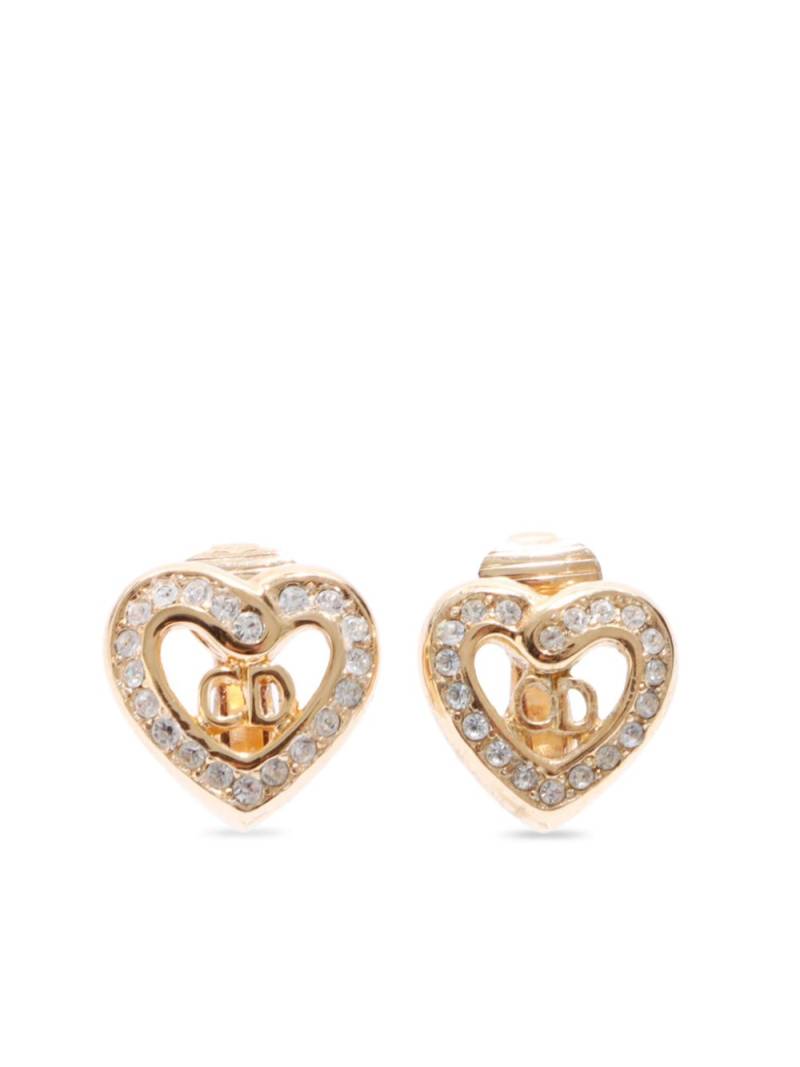 Christian Dior Pre-Owned gold plated Heart rhinestone clip-on earrings von Christian Dior Pre-Owned