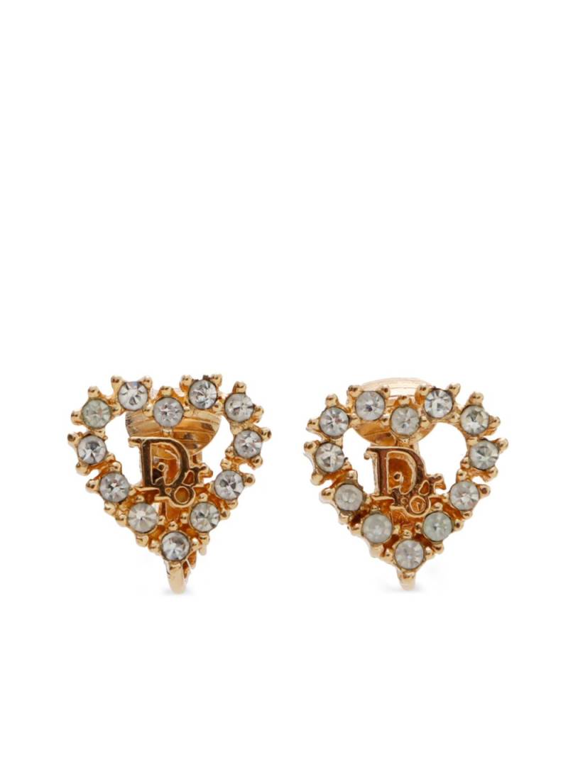 Christian Dior Pre-Owned heart rhinestone-embellishment clip-on earrings - Gold von Christian Dior Pre-Owned