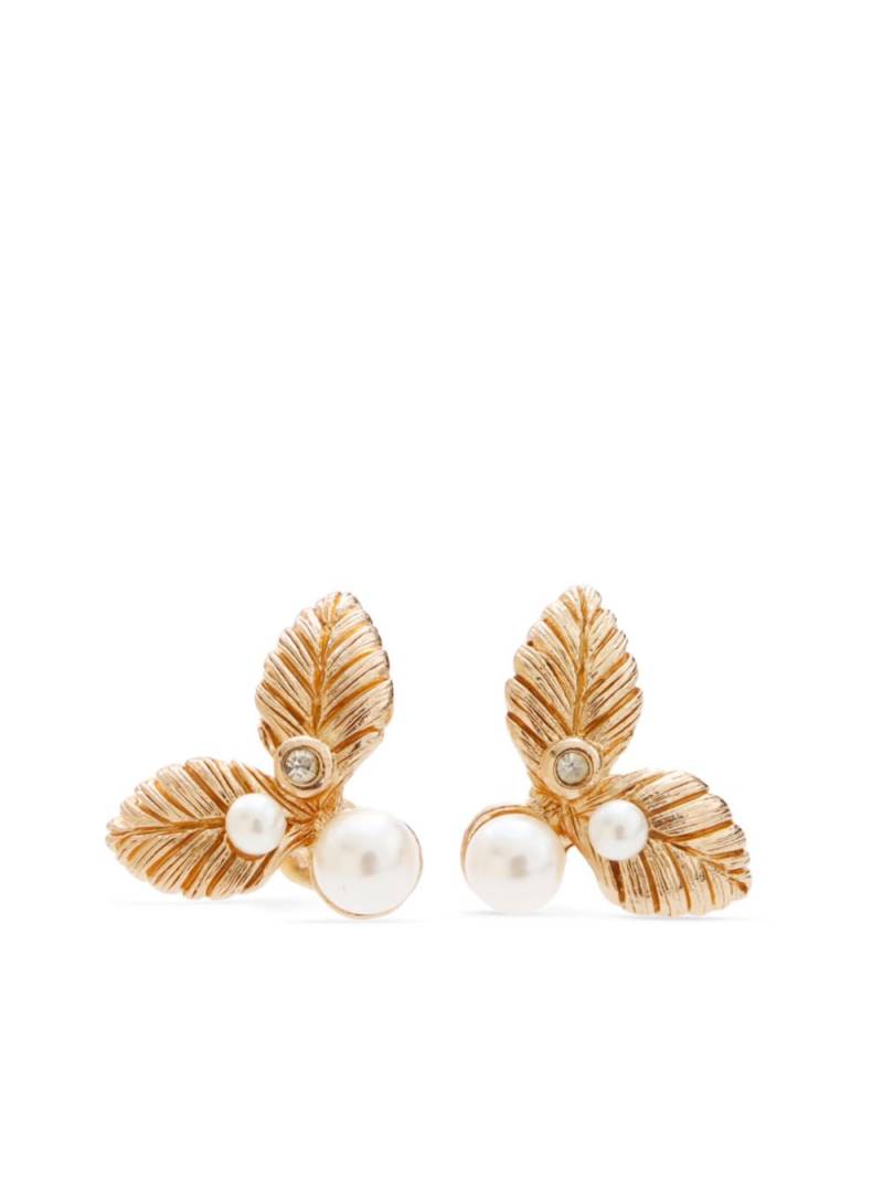 Christian Dior Pre-Owned leaf faux-pearl stud earrings - Gold von Christian Dior Pre-Owned