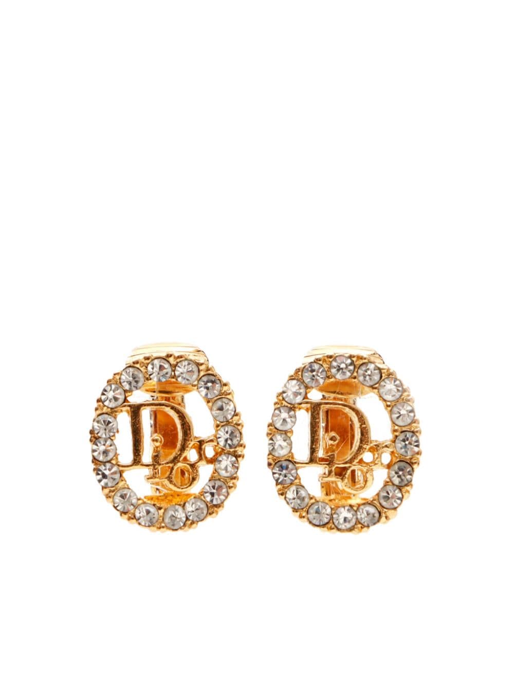 Christian Dior Pre-Owned rhinestone logo clip-on earrings - Gold von Christian Dior Pre-Owned