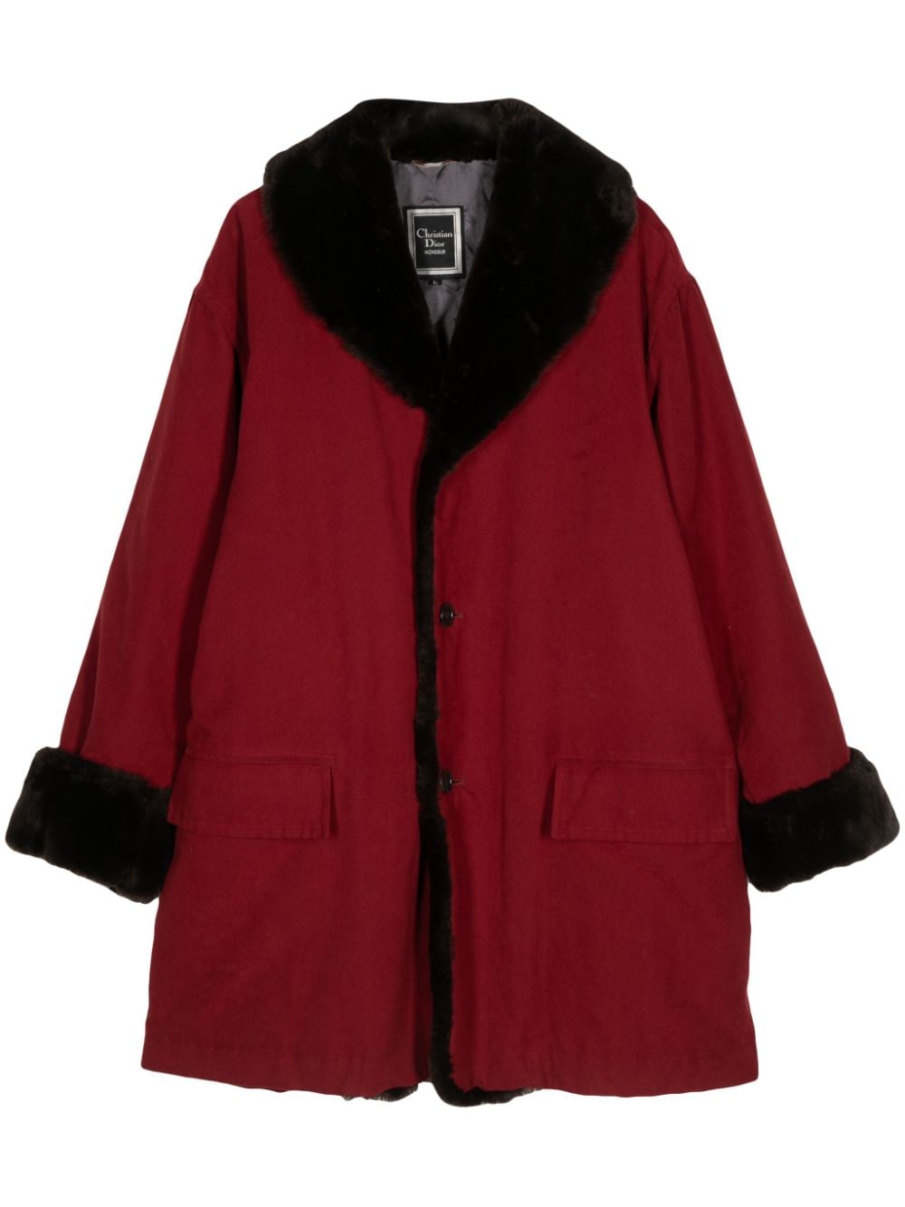 Christian Dior Pre-Owned single-breasted faux fur-trim coat - Red von Christian Dior Pre-Owned
