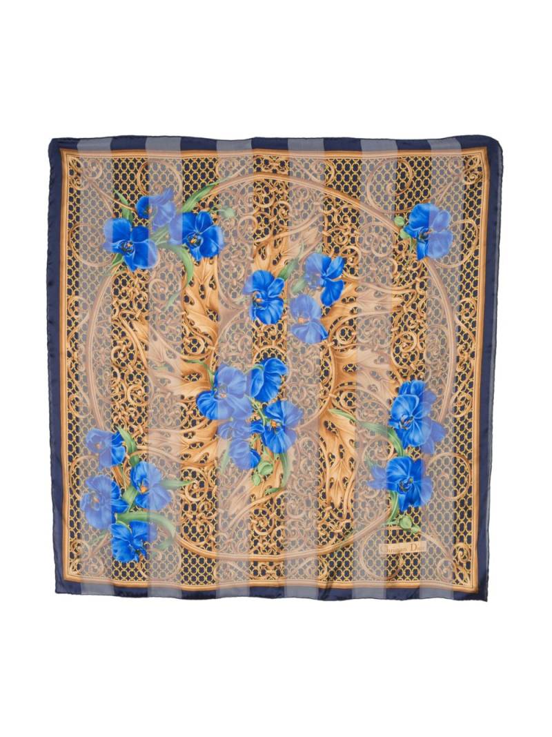 Christian Dior Pre-Owned 1990s floral chain-print silk scarf - Blue von Christian Dior Pre-Owned