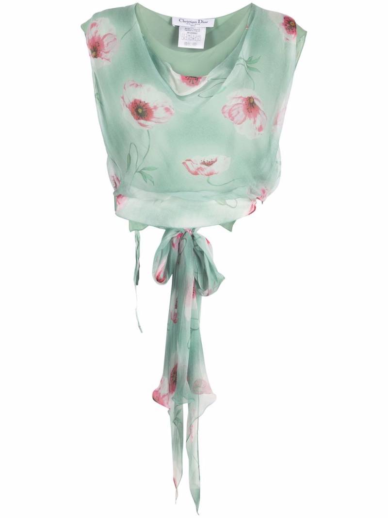 Christian Dior Pre-Owned 2003 floral-print side-slit silk blouse - Green von Christian Dior Pre-Owned