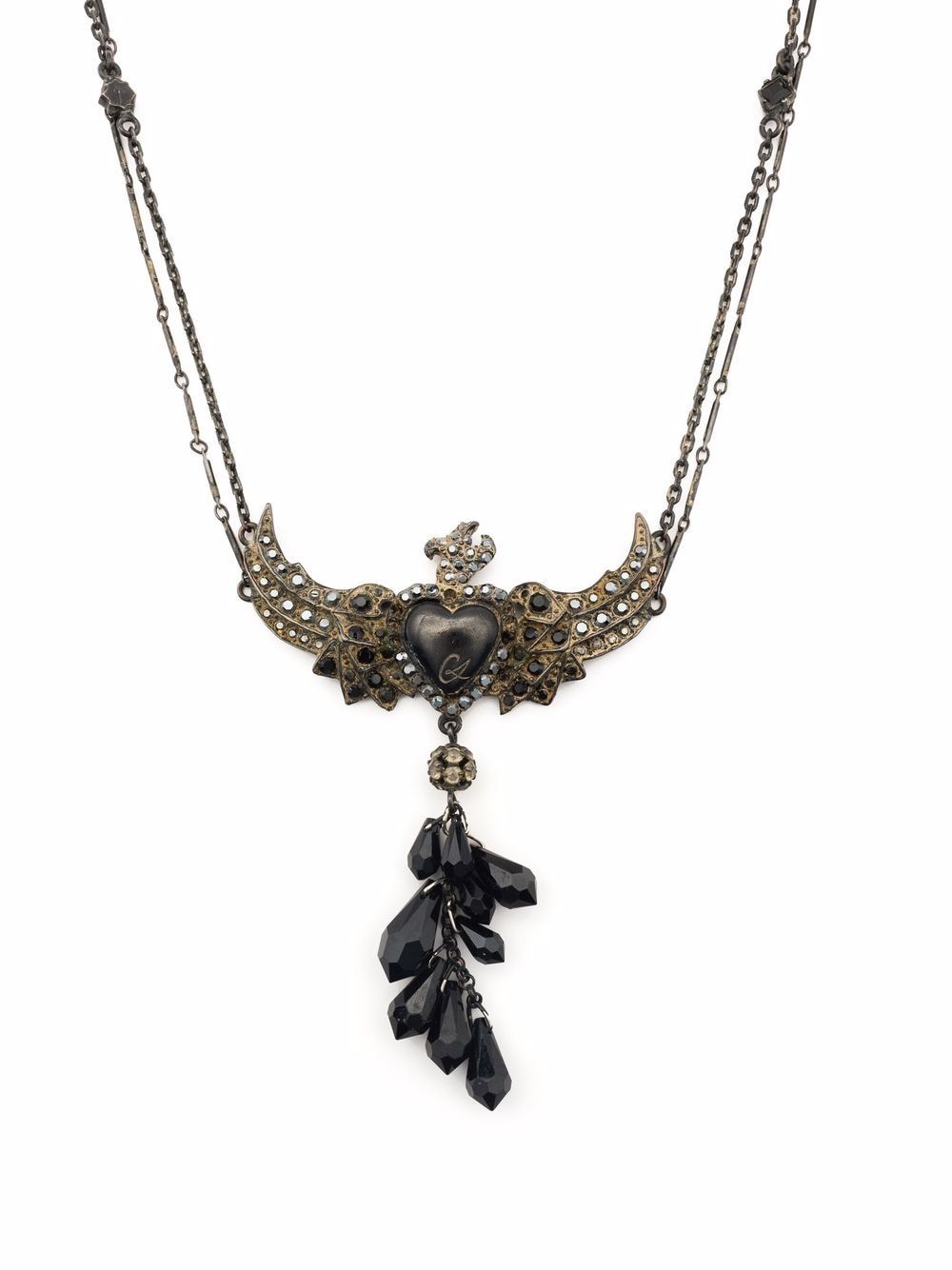 Christian Lacroix Pre-Owned 1980s heart bird necklace - Black von Christian Lacroix Pre-Owned