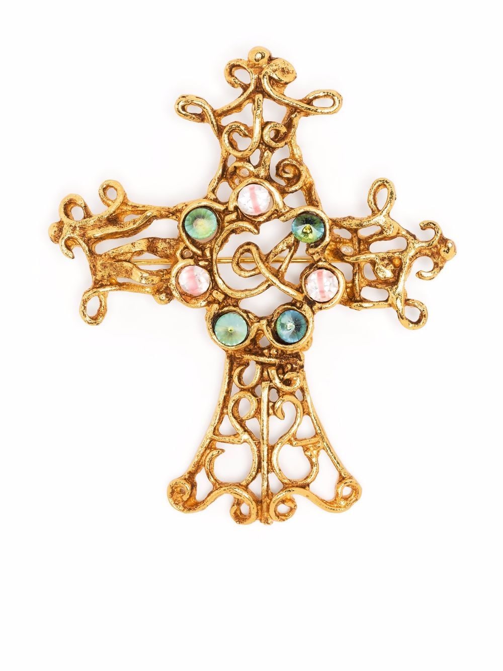 Christian Lacroix Pre-Owned 1990s crystal-embellished cross brooch - Gold von Christian Lacroix Pre-Owned