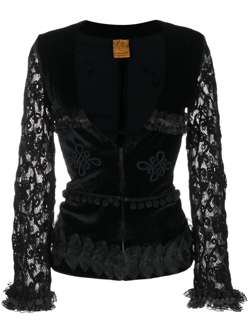 Christian Lacroix Pre-Owned 2000s crochet-detailing velvet top - Black von Christian Lacroix Pre-Owned