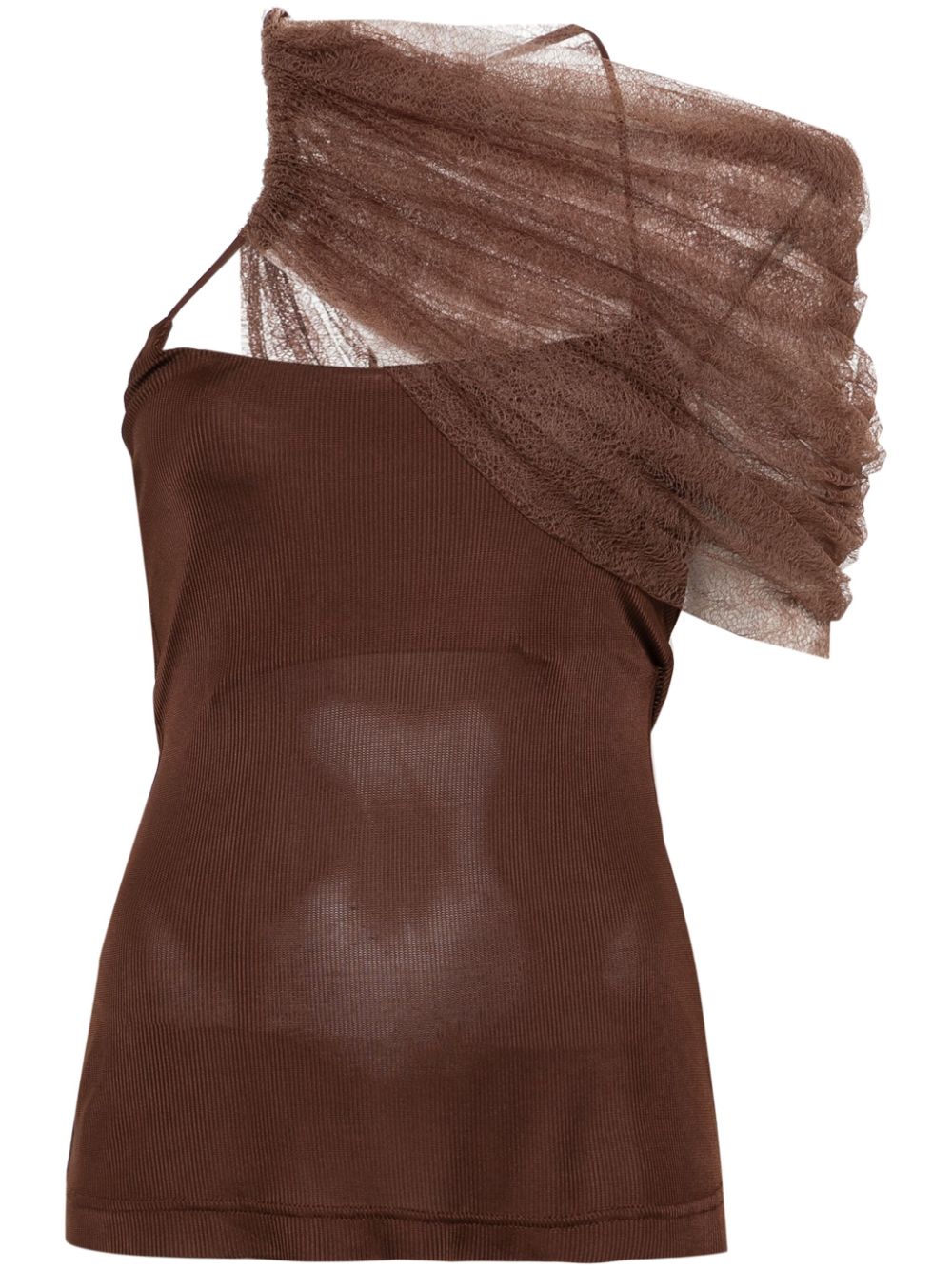 Christopher Esber draped-lace asymmetric tank top - Brown von Christopher Esber