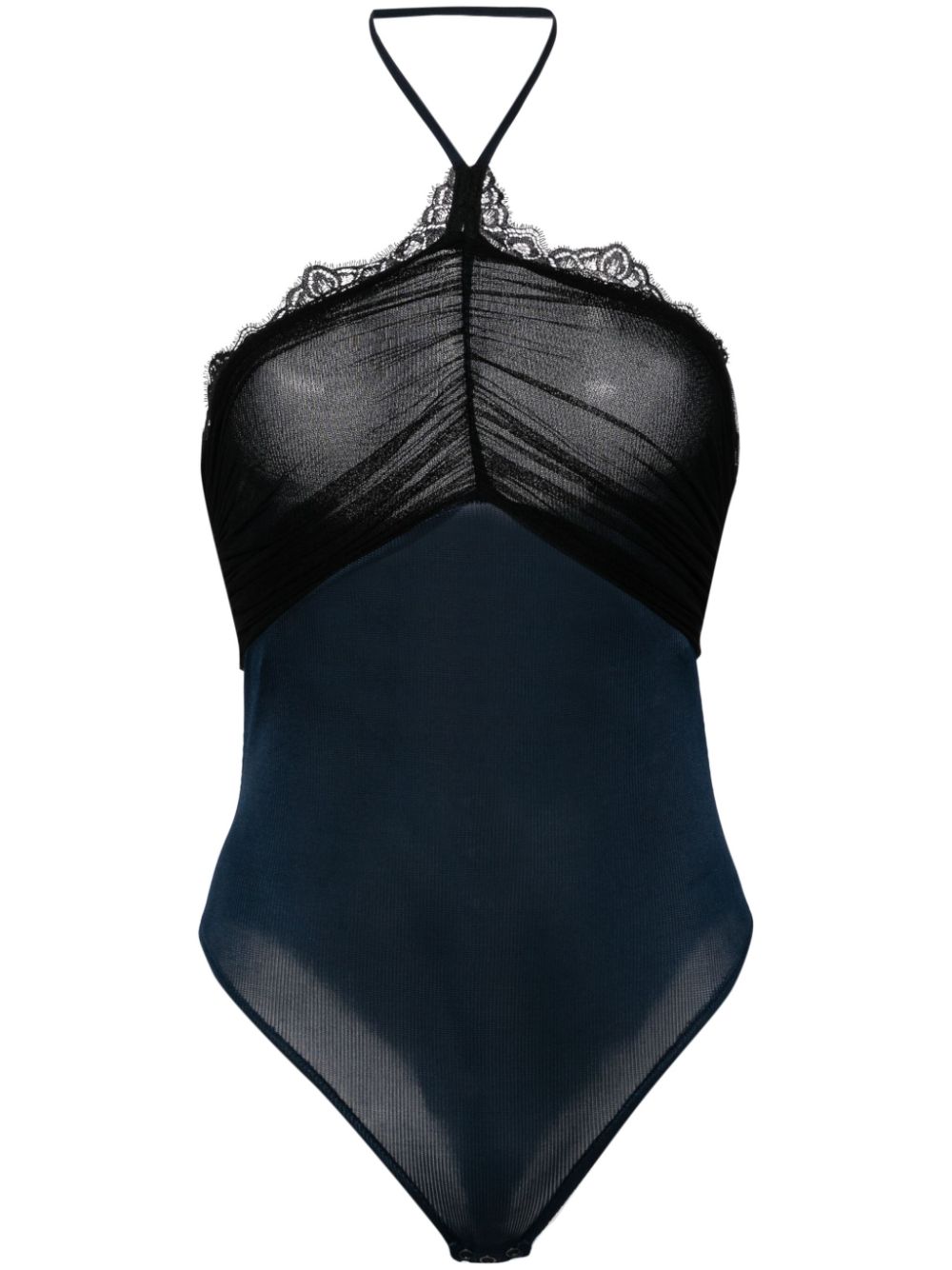 Christopher Esber tulle overlay ribbed bodysuit - Blue von Christopher Esber